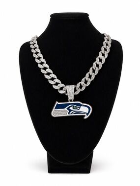 Iced out Seattle Seahawks Pendant Necklace Silver Tone